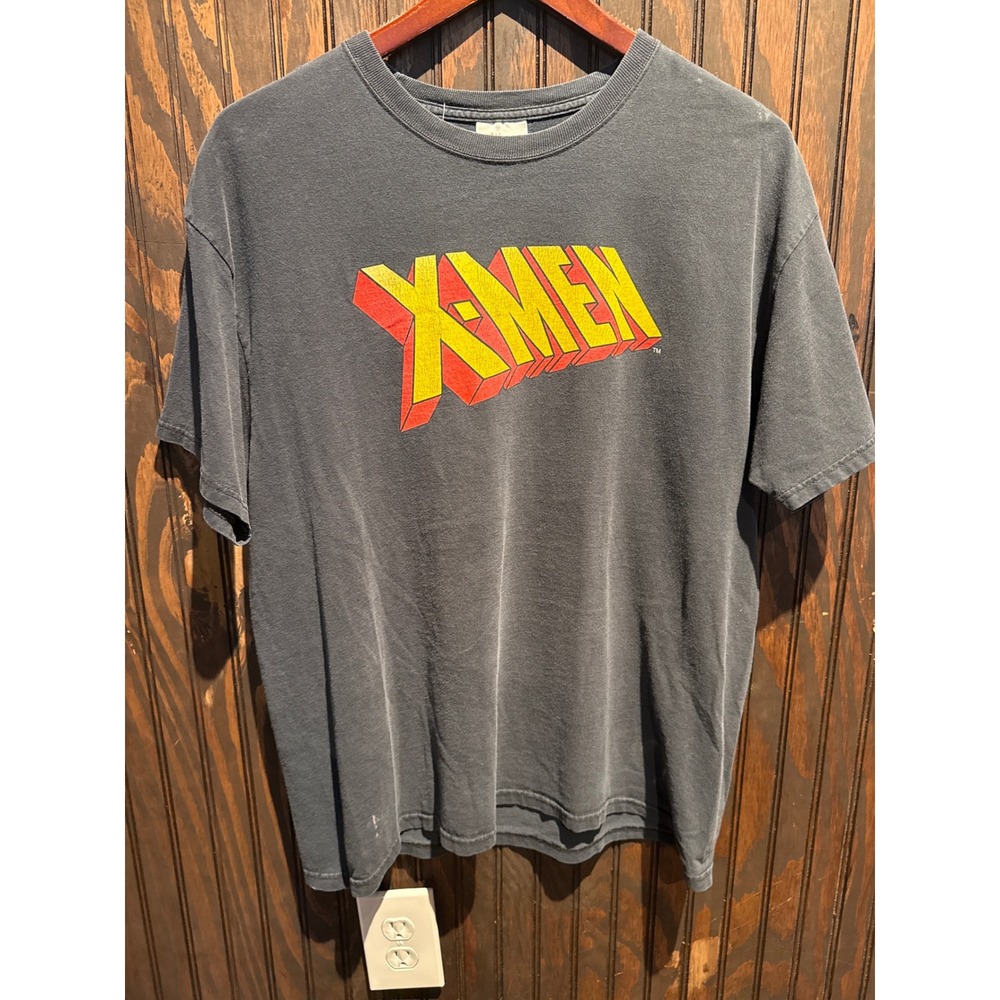 Vintage Marvel X-Men Graphic T-Shirt Charcoal Black Faded Logo Mens Large XL